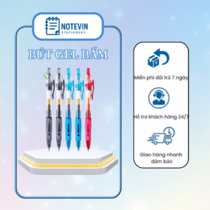 Bút Gel Bấm 0.5mm Mực Đen Xanh Đỏ Notevin - Bộ 5 Bút + 20 Ruột Thay, Viết Trơn, Cầm Êm, Văn Phòng Học Sinh