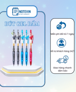 Bút Gel Bấm 0.5mm Mực Đen Xanh Đỏ Notevin - Bộ 5 Bút + 20 Ruột Thay, Viết Trơn, Cầm Êm, Văn Phòng Học Sinh
