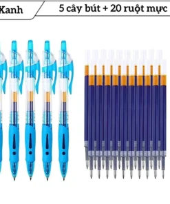 Bút Gel Bấm 0.5mm Mực Đen Xanh Đỏ Notevin - Bộ 5 Bút + 20 Ruột Thay, Viết Trơn, Cầm Êm, Văn Phòng Học Sinh